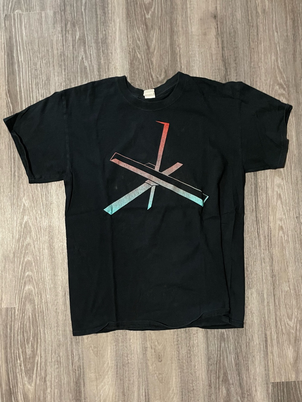 Gildan Black T-Shirt with Red and Teal Graphic